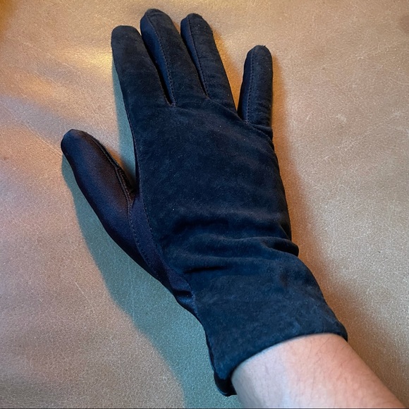 Suede black leather nylon and Lycra gloves riding vintage winter fall cold - Picture 6 of 7